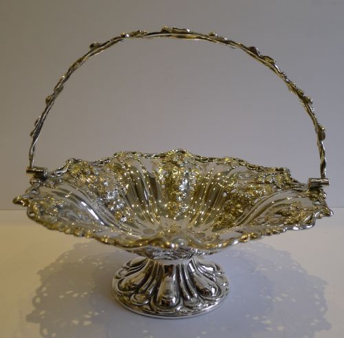fig 1. Magnificent Antique English Silver Plated Basket - Reticulated & Hand Chased - 1862