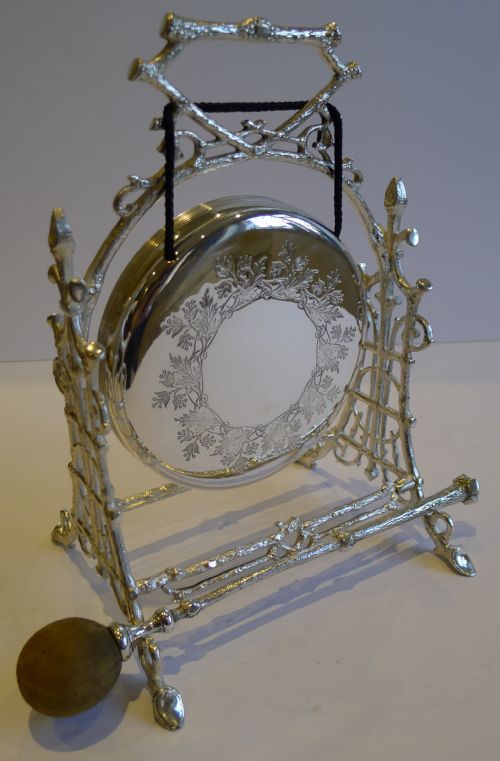 Antique English Naturalistic Table Gong in Silver Plate C.1890