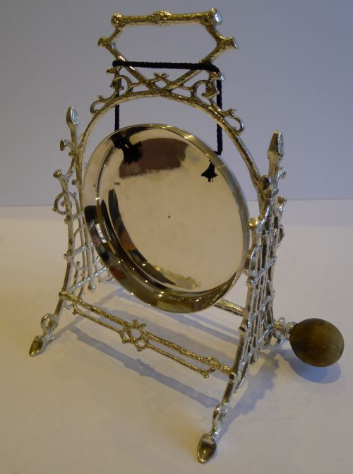 fig 1. Antique English Naturalistic Table Gong in Silver Plate c.1890