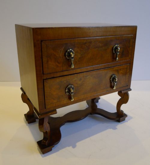 Charming Antique English Miniature Queen Anne Style Chest on Stand C.1900