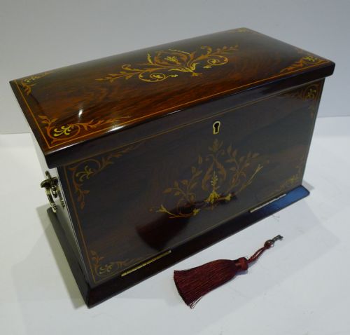 Magnificent Antique English Inlaid Rosewood Writing Box / Stationery Cabinet