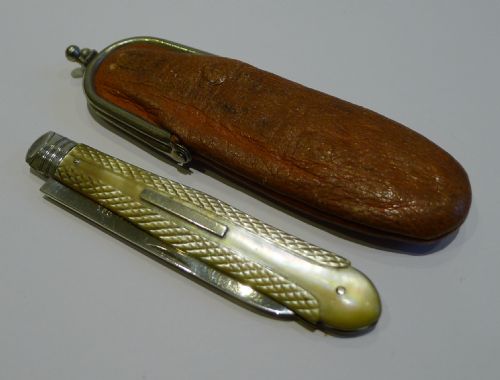 Antique English Sterling Silver & Mother of Pearl Fruit Knife - Original Case - 1870