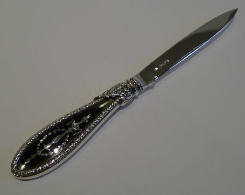Pretty Antique English Sterling Silver and Tortoise Shell Letter Opener - 1907
