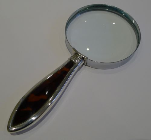 English Sterling Silver & Tortoise Shell Handled Magnifying Glass