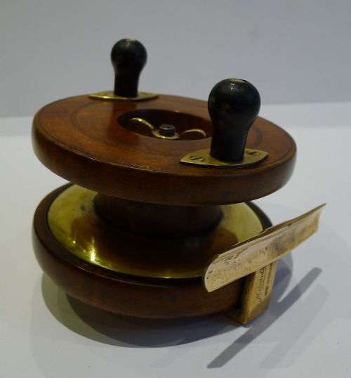 Vintage English Wood & Brass Fishing Reel by Milward's of Redditch C.1920