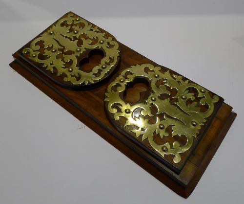 Antique English Walnut Expanding Book Slide - Brass Mounted C.1860