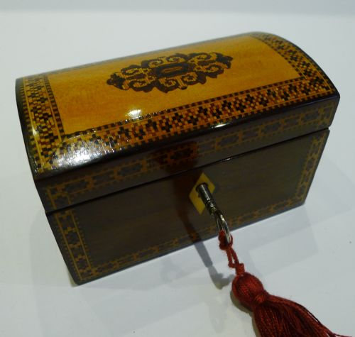 Rare Miniature Antique English Tunbridge Ware Tea Caddy C.1850