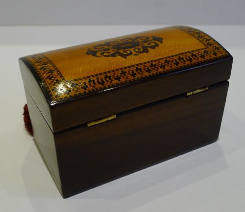 fig 1. Rare Miniature Antique English Tunbridge Ware Tea Caddy c.1850