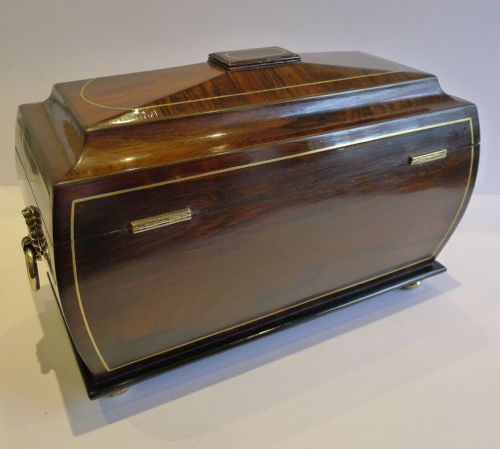 fig 2. Elegant English Regency Bombe Shaped Box - Brass Inlaid Rosewood c.1820