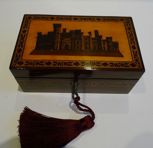 Small Antique English Tunbridge Ware Castle Box C.1840