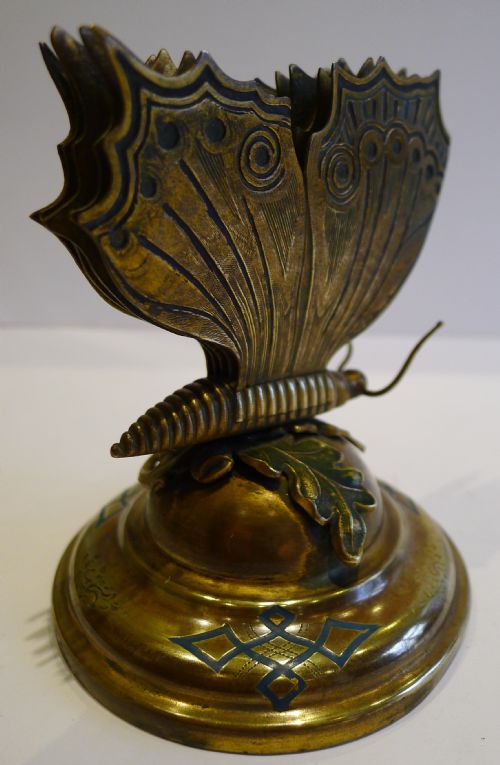 fig 1. Antique English Gilded Brass & Enamelled Figural Letter Rack or Holder c.1880 - Butterfly