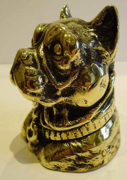 Antique English Figural Brass Inkwell - Dog - French Bulldog, C.1880
