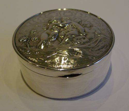 fig 1. Stunning Antique English Sterling Silver Jewellery Box - 1901 - Cherubs