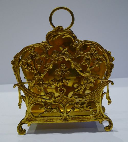 Antique French Gilded Letter Rack or Holder - Flowers - C.1880