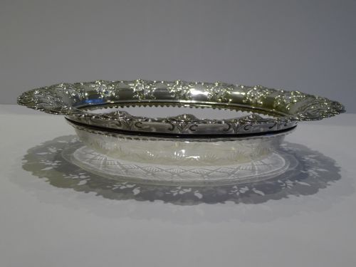 fig 1. Antique English Cut Glass & Silver Plated Art Nouveau Dish or Bowl c.1900