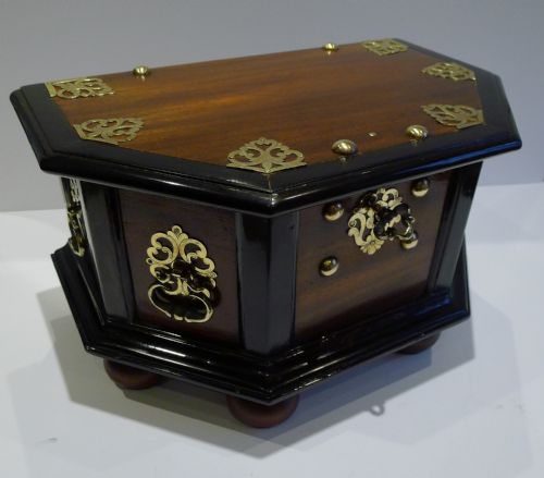 Antique Anglo-portuguese Brass Mounted Teak & Macassar Ebony Chest C.1850