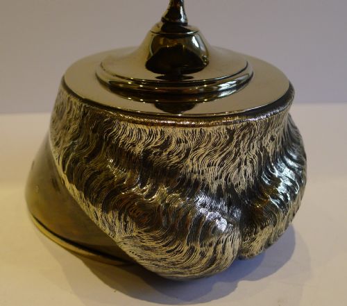 fig 2. Grand Pair English Victorian Horse Hoof Desk Accessories - Chamberstick & Bell c.1890