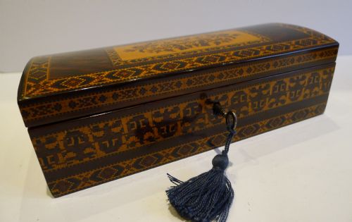 fig 1. Stunning Antique English Rosewood & Tunbridge Ware Glove Box c.1860