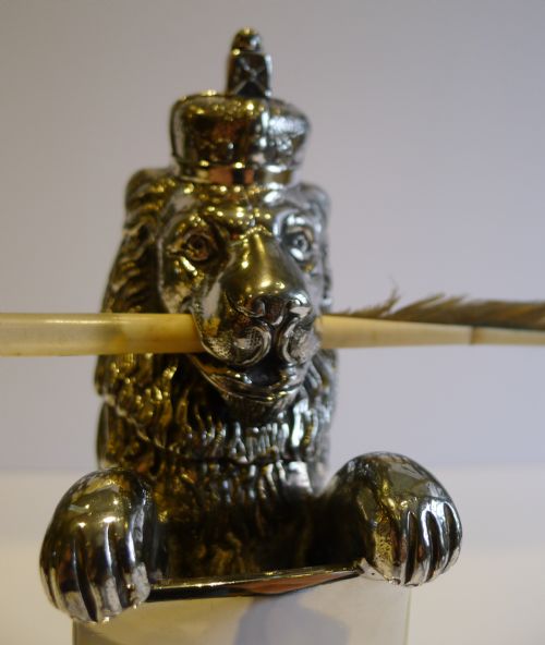 fig 1. Grand Antique English Regal Lion Inkwell c.1880