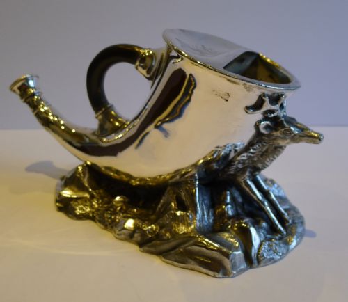Rare Antique English Novelty Spoon Warmer - Hunting Horn & Stag - Reg. 1880