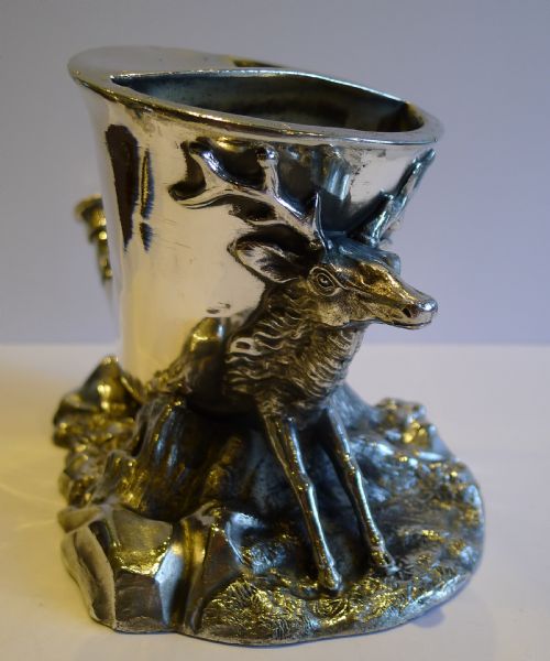 fig 1. Rare Antique English Novelty Spoon Warmer - Hunting Horn & Stag - Reg. 1880