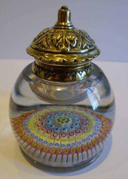 Antique English Victorian Concentric Millefiori Inkwell / Paperweight C.1890