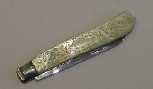 Antique English Sterling Silver & Mother of Pearl Fruit Knife - Sheffield 1910