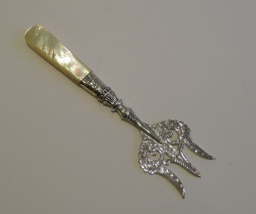 Antique English Sterling Silver & Mother of Pearl Bread Fork - Chester 1899