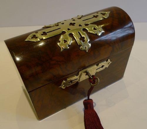 Small Antique English Brass Mounted Walnut Stationery Box C.1860