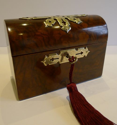 fig 1. Small Antique English Brass Mounted Walnut Stationery Box c.1860