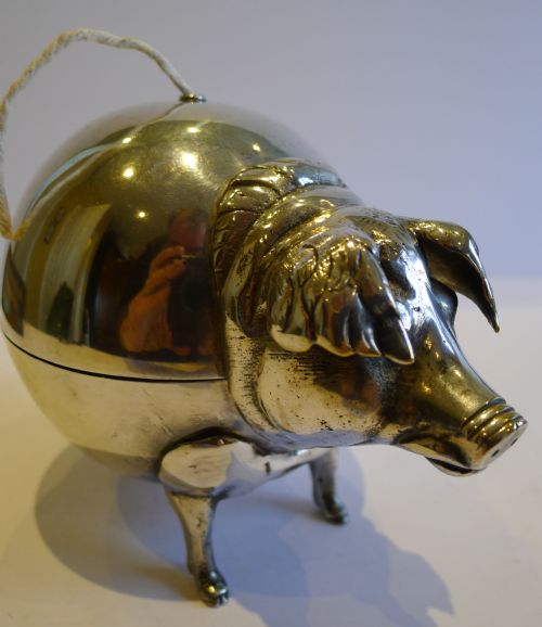 Rare Antique English Figural String Box / Dispenser - Pig C.1890