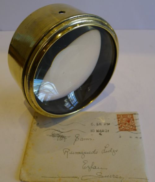 Large English Antique Brass Desk Magnifying Glass / Paperweight C.1910