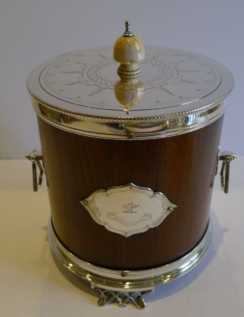Unusual Antique Oak & Silver Plated Biscuit Box by Thomas Hardwood & Sons C.1880