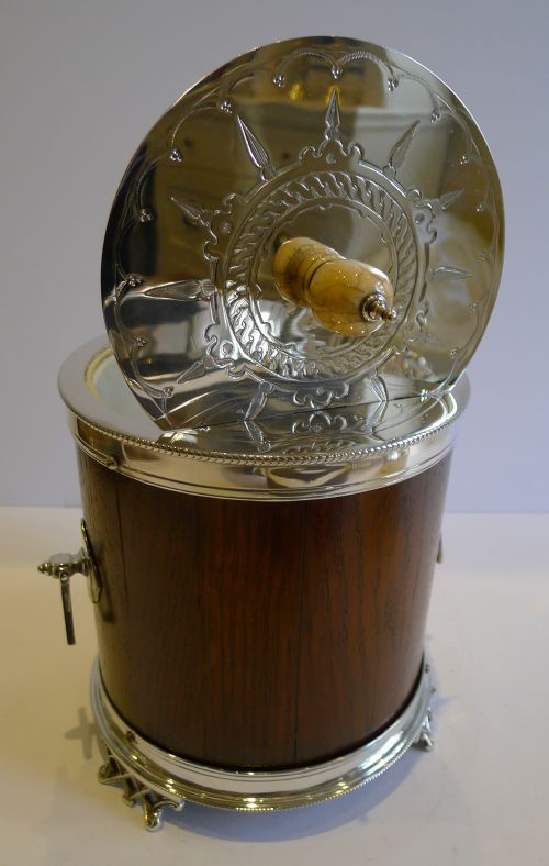 fig 2. Unusual Antique Oak & Silver Plated Biscuit Box by Thomas Hardwood & Sons c.1880