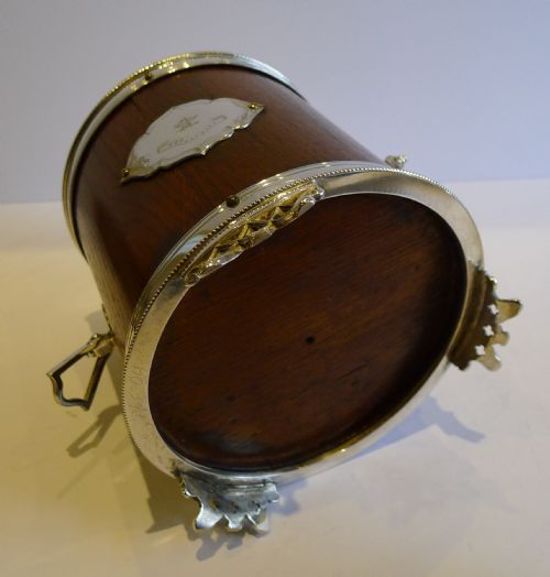 fig 3. Unusual Antique Oak & Silver Plated Biscuit Box by Thomas Hardwood & Sons c.1880