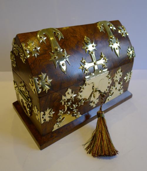 Magnificent Antique English Pollard Oak & Brass Tea Caddy C.1860