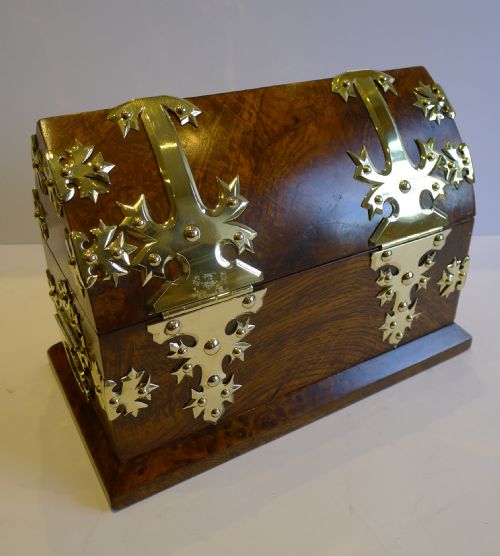 fig 1. Magnificent Antique English Pollard Oak & Brass Tea Caddy c.1860