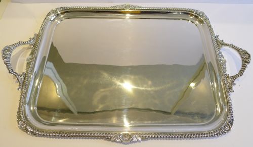Elegant Antique English Silver Plated Serving Tray - Shell Motifs by Atkin Brothers, Sheffield, C.1900