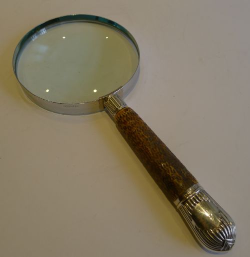 fig 1. Grand Antique English Antler Horn & Sterling Silver Magnifying Glass
