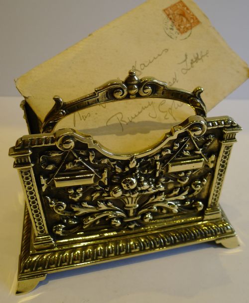 Beautiful Antique English Cast Brass Letter Rack or Holder C.1880
