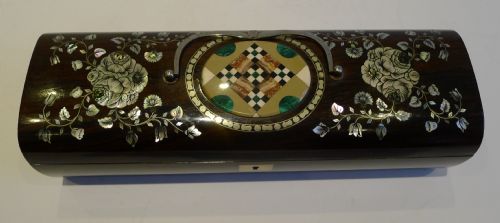 fig 1. Antique Inlaid Rosewood, Mother of Pearl & Sprudelstein Box - Signed Julius Sebert c.1890