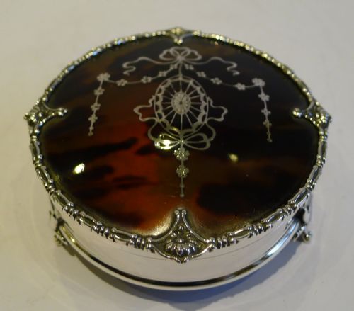 Stunning Antique English Sterling Silver & Tortoise Shell Jewellery Box - 1910
