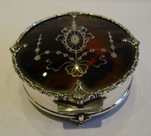fig 1. Stunning Antique English Sterling Silver & Tortoise Shell Jewellery Box - 1910