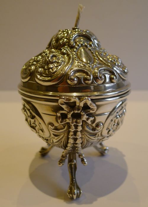 Grand Antique English Sterling Silver String Box or Dispenser - 1895