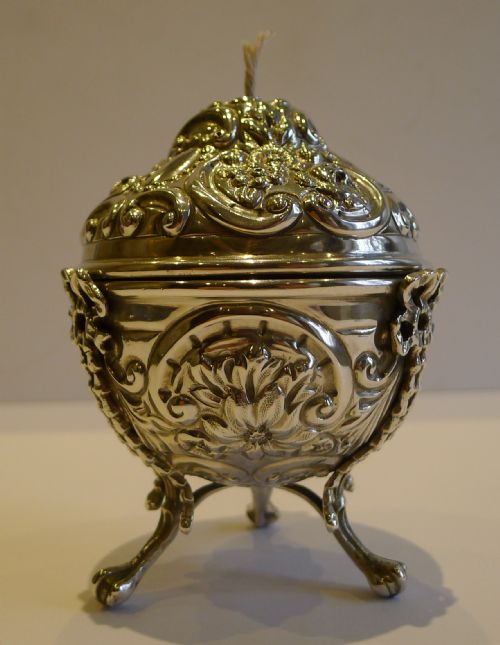 fig 1. Grand Antique English Sterling Silver String Box or Dispenser - 1895