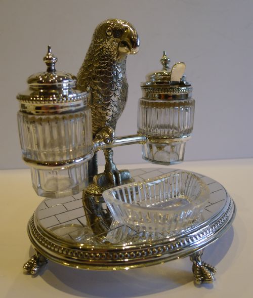 fig 1. Charming Antique English Figural Cruet Set in Silverplate - Registered 1874