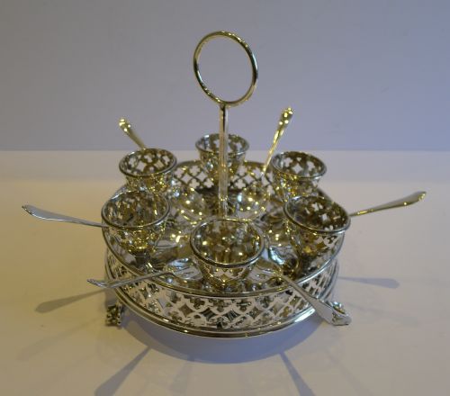 Handsome Antique English Galleried Silver Plate Egg Cruet by Elkington - 1850