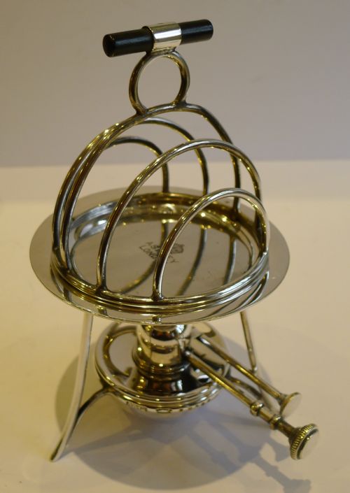 Rare Antique Asprey & Co. English Toast Rack with Burner and Hotplate - Reg. For 1911