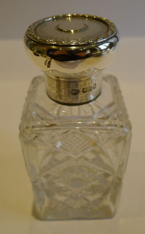 Handsome English Cut Crystal & Sterling Silver Perfume or Scent Bottle - 1915