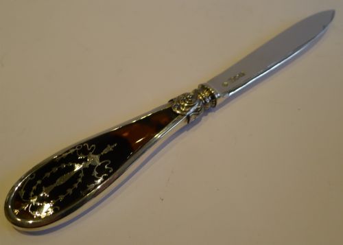 Antique Sterling Silver and Tortoise Shell Letter Opener - Pique Inlay